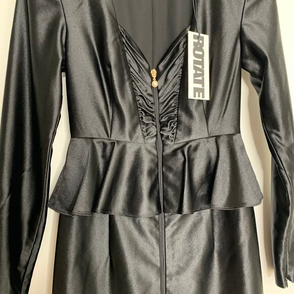 Rotate Annie Frill Trim Satin Black Mini Dress Womens New US 2 - Picture 10 of 16